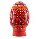 Geometrical Red Ukrainian Wooden Easter Egg Pysanka on a Stand 3 Inches