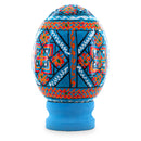Geometrical Blue Ukrainian Wooden Easter Egg Pysanka on a Stand 3 Inches