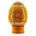 Geometrical Yellow Ukrainian Wooden Easter Egg Pysanka on a Stand 3 Inches