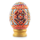 Geometrical White Ukrainian Wooden Easter Egg Pysanka on a Stand 3 Inches
