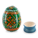 Geometrical Green Ukrainian Wooden Easter Egg Pysanka on a Stand 3 Inches