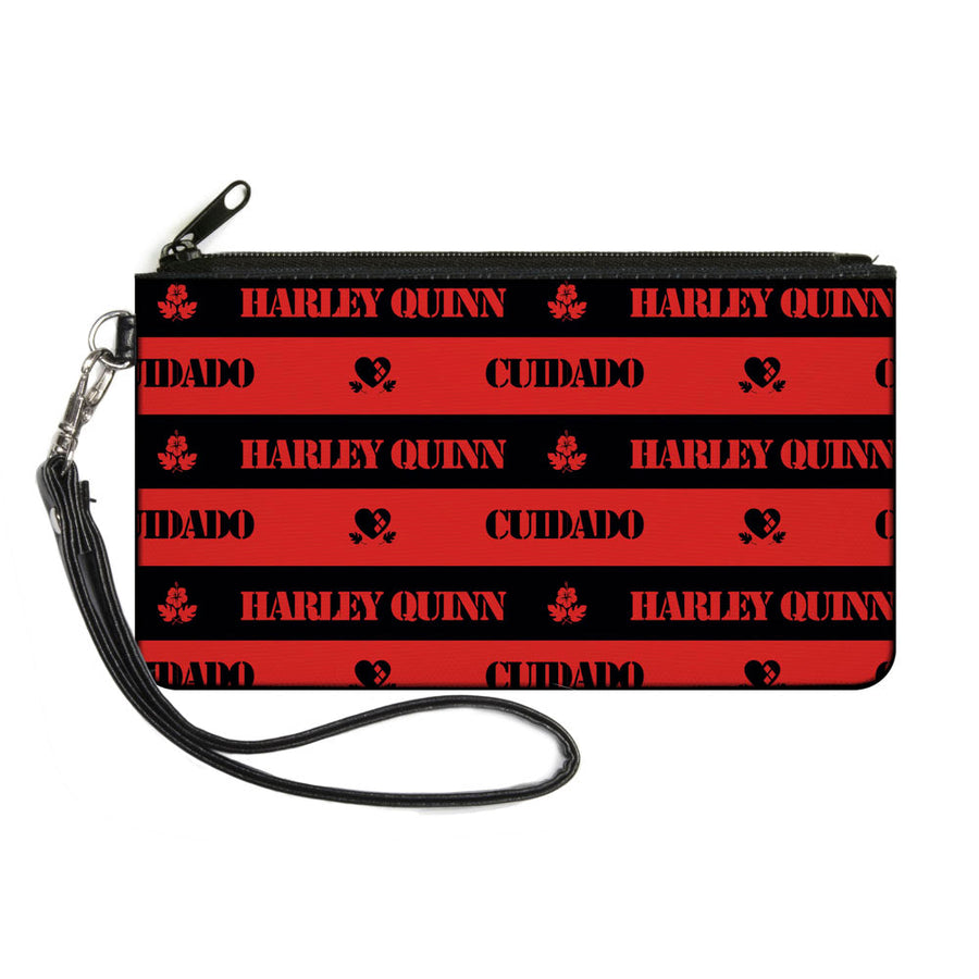 Canvas Zipper Wallet - SMALL - The Suicide Squad 2021 CUIDADO HARLEY QUINN Caution Stripe Red Black