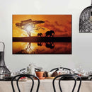 Elephant Silhouettes At Sunset Wall Art