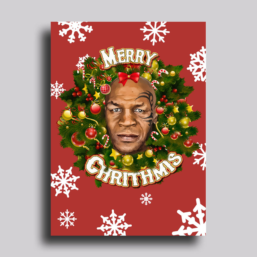 Merry Chrithmis Mike Tyson Greeting Card, Christmas Holiday Card