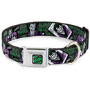 HAHA Stacked Full Color Black/Gray/Green Seatbelt Buckle Collar - The Joker 4-Poses/Joker Card HAHA/Smile/BANG! Grays/Greens/Purples