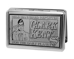 Business Card Holder - LARGE - CLARK KENT Pose MILD MANNERED REPORTER FOR THE DAILY PLANET Brushed Silver Black