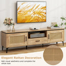 Mid Century Modern Entertainment Center with 2 Cabinets and Storage Drawer-Oak