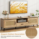 Mid Century Modern Entertainment Center with 2 Cabinets and Storage Drawer-Oak