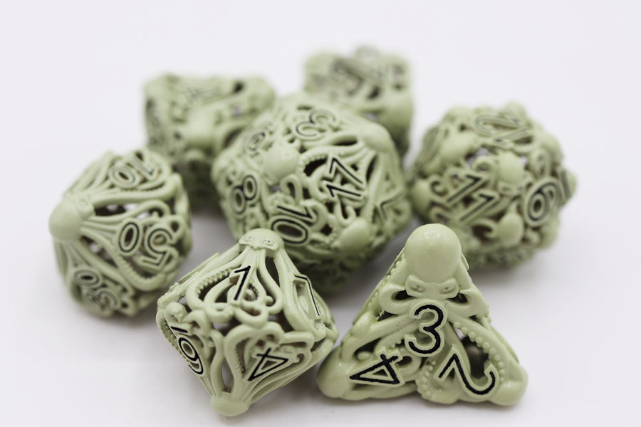 Mind Eater: Glow Green - Hollow Metal RPG Dice Set