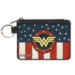 Canvas Zipper Wallet - MINI X-SMALL - WONDER WOMAN Logo Americana Red White Blue Yellow