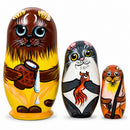 Set of 3 Cats with Milk and Fish Wooden Nesting Dolls 4.25 Inches