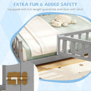 Montessori Bed Frame with Full-length Guardrails Safety Door and Latch