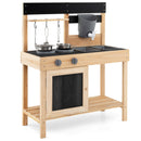 Mud Kitchen Playset Kids Play Kitchen Outdoor with 2 Removable Sinks-Natural