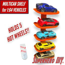 Multicar 5-CAR Shelf for Hot Wheels or 1:64 Vehicles | Space-saving wall mount for Matchbox or Hot Wheels Display | Command strip included