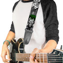 Guitar Strap - Joker Laughing Poses Black White Green