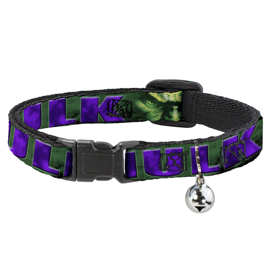 Cat Collar Breakaway - HULK Face CLOSE-UP Action Pose Greens Purples