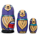 3 Smiling Dog w/Bone Collar Wooden Nesting Dolls  4.25 Inches