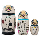 3 White Dog with Bone Collar Wooden Nesting Dolls Matryoshka 4.25 Inches