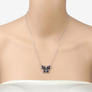 2.16 Carat Genuine Blue Sapphire and White Zircon .925 Sterling Silver Necklace