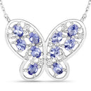 1.86 Carat Genuine Tanzanite and White Zircon .925 Sterling Silver Necklace