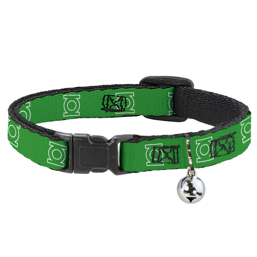 Cat Collar Breakaway - Green Lantern Logo Green White