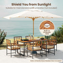 7 Pieces Patio Acacia Wood Dining Set with Soft Cushions and Umbrella Hole-Natural