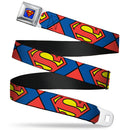 Superman Full Color Blue Seatbelt Belt - Superman Shield CLOSE-UP Blue/Red/Yellow Webbing