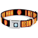 MARVEL UNIVERSE Iron Man Arc Reactor Full Color Seatbelt Buckle Collar - Iron Man Face/I AM IRON MAN Black/Yellow Glow