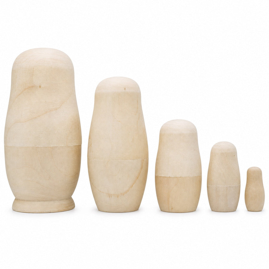 Set of 5 Unfinished Wooden Nesting Dolls DIY Craft Blanks for Painting 6 Inches