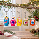 5 Wooden Nesting Dolls Key Chains 1.75 Inches