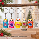 5 Wooden Nesting Dolls Key Chains 1.75 Inches