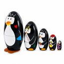 Set of 5 Penguins Wooden Nesting Dolls 5 Inches