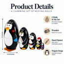 Set of 5 Penguins Wooden Nesting Dolls 5 Inches