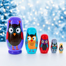Set of 5 Wise Owls Family Wooden Nesting Dolls 5.75 Inches