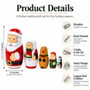 Santa, Mrs. Claus, Reindeer, Elf Wooden Nesting Dolls 6 Inches