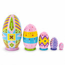Set of 5 Ukrainian Style Easter Eggs Wooden Nesting Dolls 5 Inches