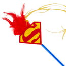 Cat Toy Wand - Superman Shield Logo with Feather and Ribbons