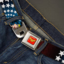 Wonder Woman Logo Full Color Red Seatbelt Belt - Wonder Woman Face w/Stars Webbing