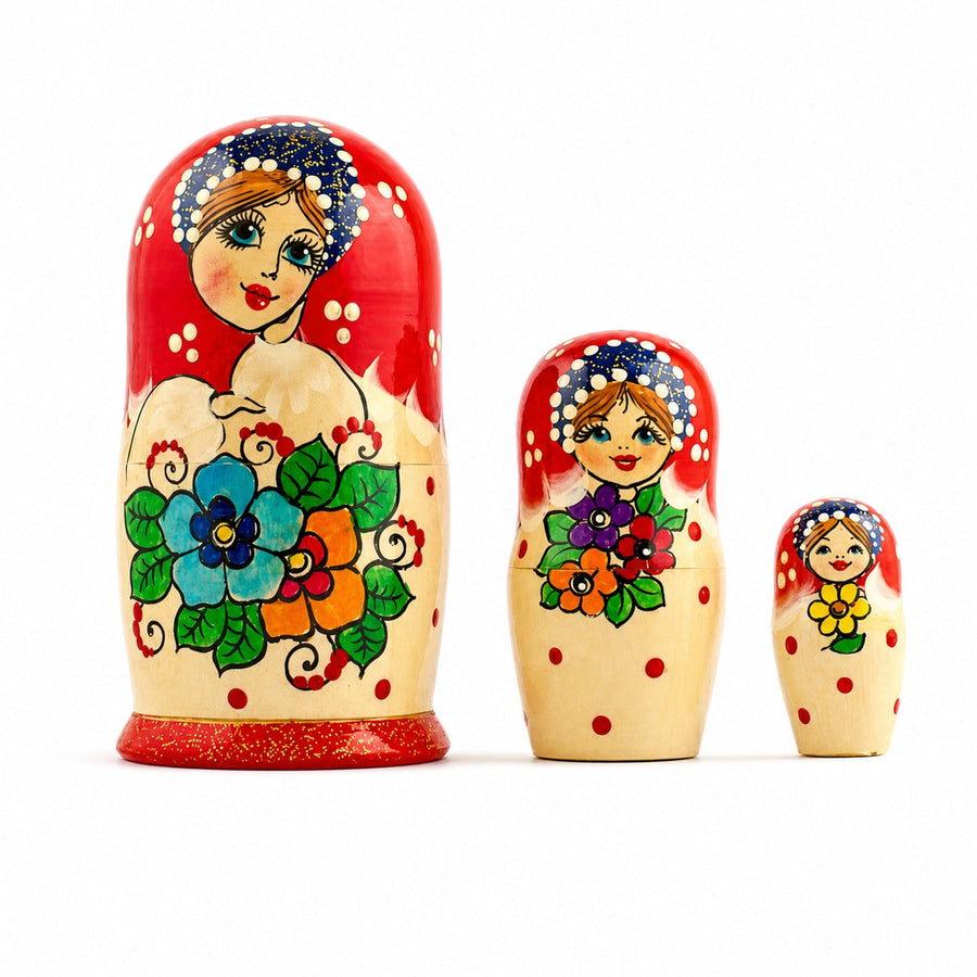 Set of 3 Wooden Floral Nesting Dolls - 3