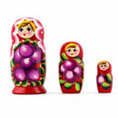 Set of 3 Wooden Floral Nesting Dolls - 3.5" Red Flower Matryoshka