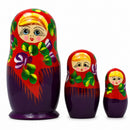 Set of 3 Wooden Floral Nesting Dolls - 3.5" Red & Purple Flower Matryoshka