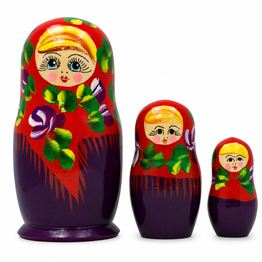 Set of 3 Wooden Floral Nesting Dolls - 3.5