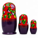 Set of 3 Wooden Floral Nesting Dolls - 3.5" Red & Purple Flower Matryoshka