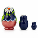 Set of 3 Wooden Daisy Nesting Dolls - 2" Blue & Yellow Flower Matryoshka