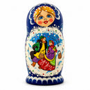 Set of 5 Family Christmas Celebration Wooden Nesting Dolls 6.5 Inches