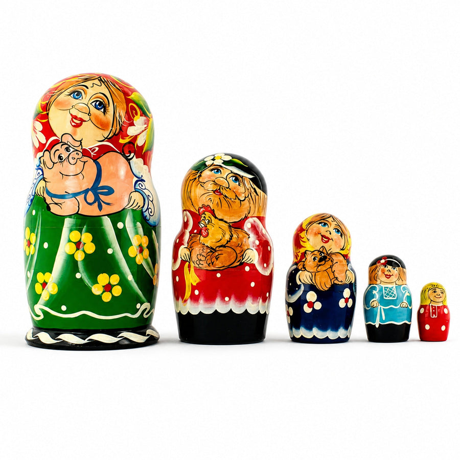 Set of 5 Farmers Family Nesting Dolls 7 Inches