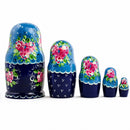 Set of 5 Blue Floral Dress Girls Wooden Nesting Dolls 7 Inches