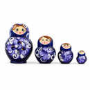 Set of 4 Wooden Floral Nesting Dolls - 3" Blue & Purple Flower Matryoshka