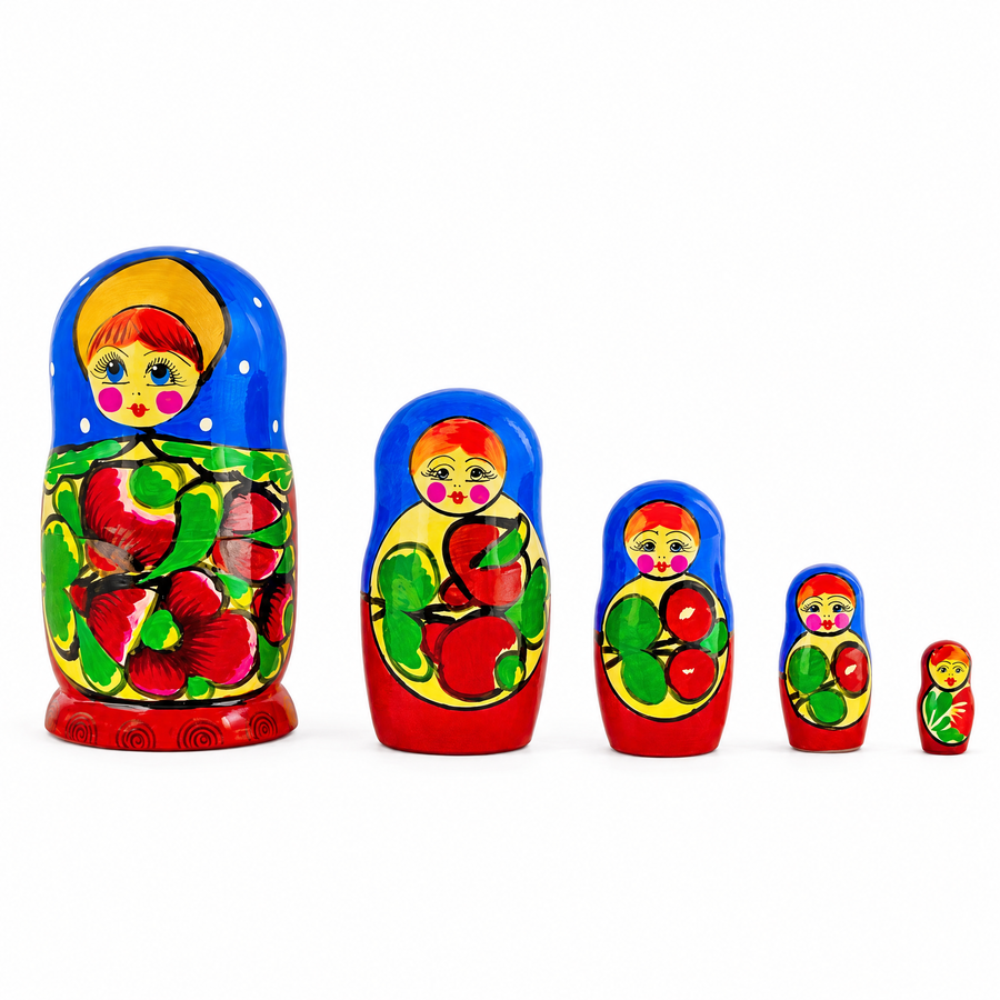 Set of 5 Wooden Floral Nesting Dolls - 6