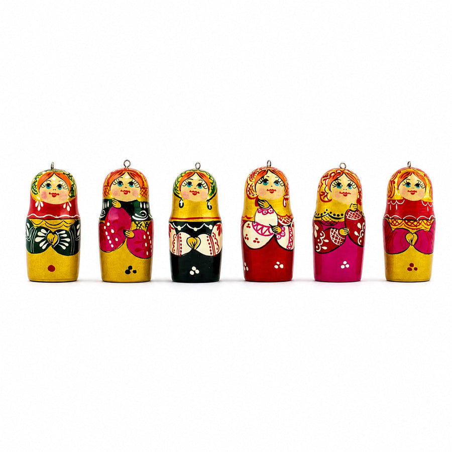 Set of 6 Wooden Nesting Doll Ornaments - 2.15